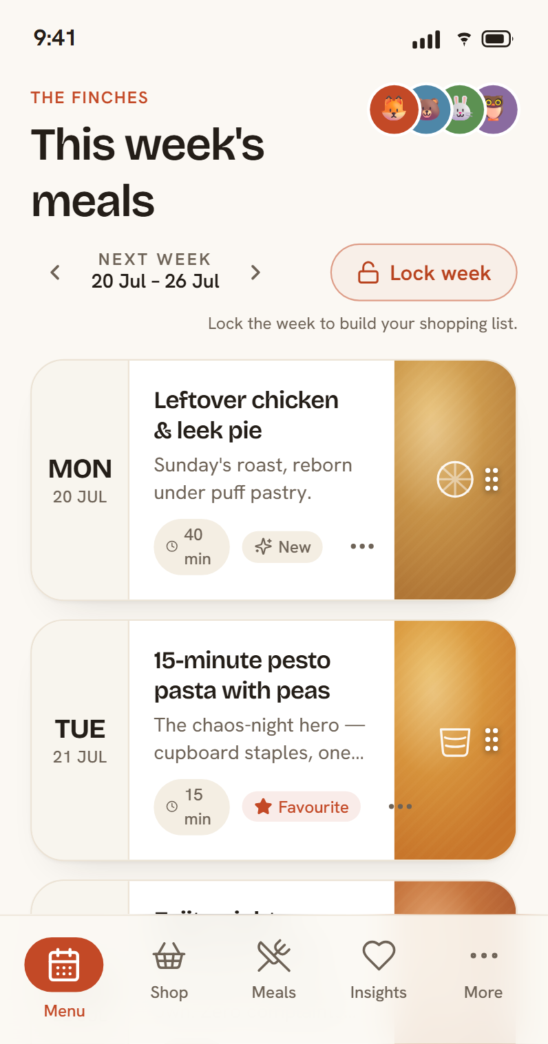 SupperNest — Seven dinners in one tap